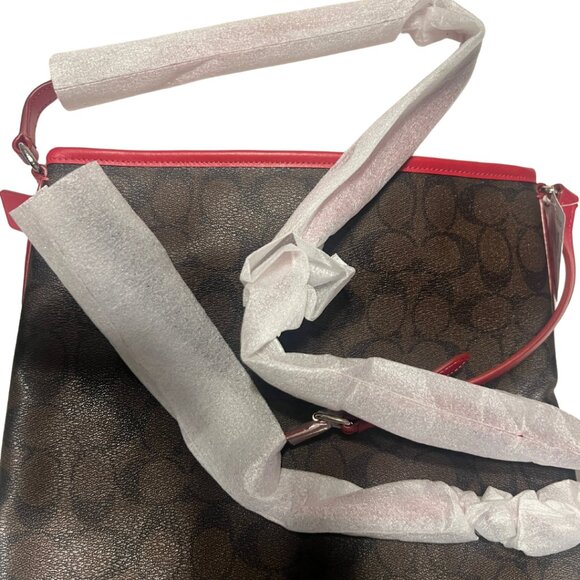 Coach Signature File Bag SV/Brown True Red with Dust Cover (NWT with Callout) - Picture 8 of 12